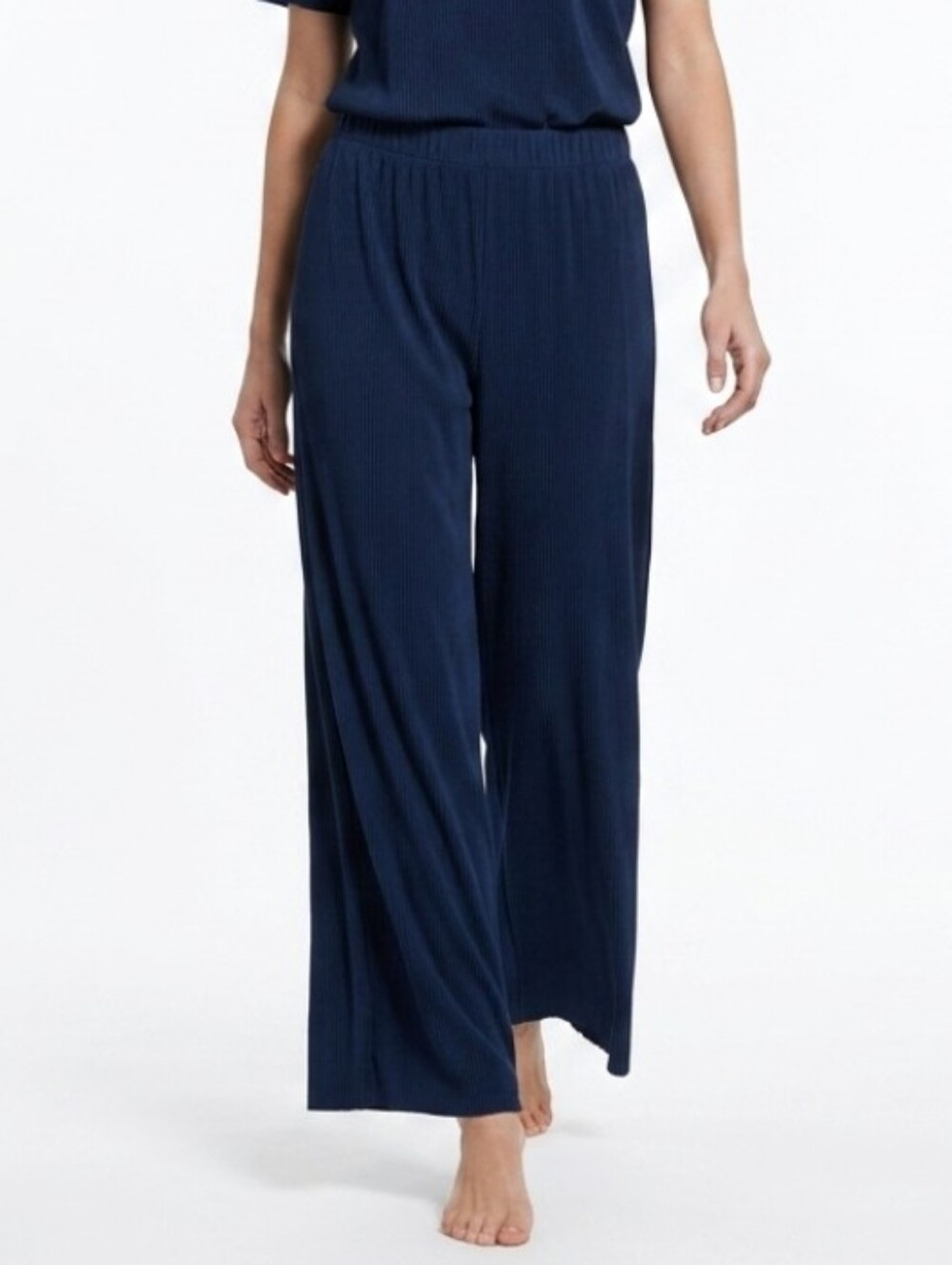 Susan Graver Navy Wide-Leg Pull-On Pants Relaxed Fit Lightweight Travel Sz Large